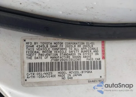 2001 Lexus Es 300 from USA, damaged, VIN JT8BF28G910312385